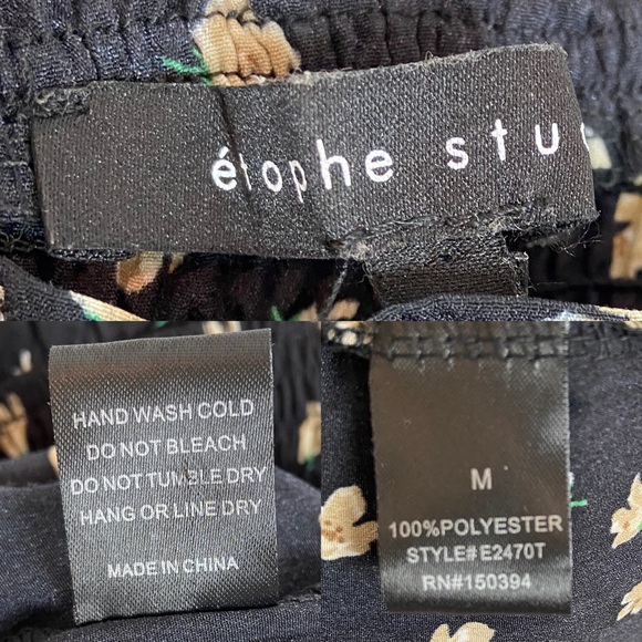 Etophe Studio Black Floral Top Straps Peplum Hem M - Picture 10 of 10